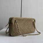 Top-grade Chanel 26a diamond-pattern frosted cowhide suede camera bag, chain messenger bag, crossbody bag, women's bag, 25*13