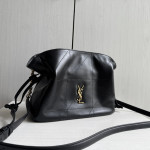 Top-grade YSL plain weave lambskin, triangular diamond pattern stitching, drawstring, lucky bag bag, chain cross-body messenger bag, 26*18
