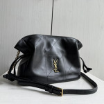 Top-grade YSL plain weave lambskin, triangular diamond pattern stitching, drawstring, lucky bag bag, chain cross-body messenger bag, 26*18
