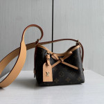 Top-level LV classic monogrammed yellow leather mini carryall nano bow phone bag messenger bag 16*15*9