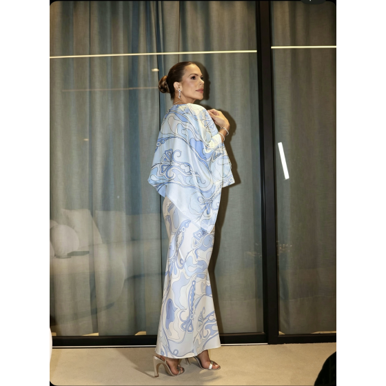 Pucci blue shawl-style silk dress, sizes: 36-42