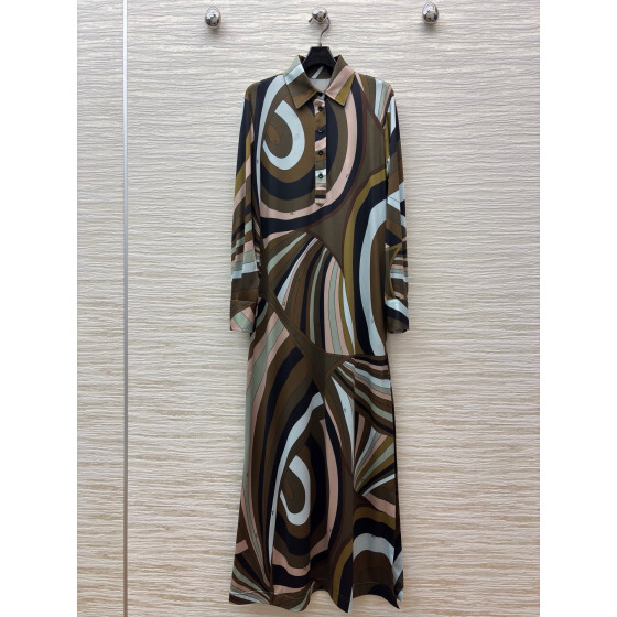 Pucci floral-print shirt dress with Polo neck, draped fabric, sizes S, M, L