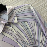 Pucci's purple-toned turtleneck shirt paired with pants, the gentle purple hue evokes a sense of relaxation, with abstract lines outlining a laid-back style. The fabric is smooth and silky, available in sizes S, M, and L