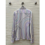 Pucci's purple-toned turtleneck shirt paired with pants, the gentle purple hue evokes a sense of relaxation, with abstract lines outlining a laid-back style. The fabric is smooth and silky, available in sizes S, M, and L