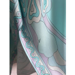 Pucci irregular silk skirt, made of 100% twill silk, features a signature geometric swirl print throughout the entire body, with the "Orchidee" print covering the entire body. The asymmetric skirt comes in sizes 36, 38, 40, and 42