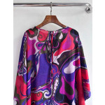 Pucci smock dress made of 100% lightweight cotton, featuring a round neck, tie-back straps, a loose silhouette, and Orchidee multi-color printing