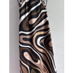 Pucci silk halter dress features the classic "Marmo" swirl pattern surrounding print. This mid-length dress is made of heavyweight twill silk satin. Size options: 36, 38, 40, 42