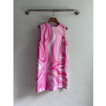 Pucci silk floral-print dress made of 100% heavyweight twill silk, lined with tulle, featuring a widened fixed round neck, concealed zipper at the back, and a straight hem. Size options: S, M, L, XL