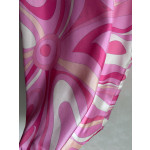 Pucci silk floral-print dress made of 100% heavyweight twill silk, lined with tulle, featuring a widened fixed round neck, concealed zipper at the back, and a straight hem. Size options: S, M, L, XL