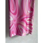 Pucci silk floral-print dress made of 100% heavyweight twill silk, lined with tulle, featuring a widened fixed round neck, concealed zipper at the back, and a straight hem. Size options: S, M, L, XL
