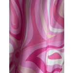Pucci silk floral-print dress made of 100% heavyweight twill silk, lined with tulle, featuring a widened fixed round neck, concealed zipper at the back, and a straight hem. Size options: S, M, L, XL
