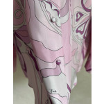 Pucci silk shirt, 100% heavyweight twill silk, multi-colored abstract print, classic collar shape, with matching buttons and a loose, straight hem, featuring random placement, each piece having a unique print. Size options: S, M, L, XL