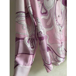 Pucci silk shirt, 100% heavyweight twill silk, multi-colored abstract print, classic collar shape, with matching buttons and a loose, straight hem, featuring random placement, each piece having a unique print. Size options: S, M, L, XL