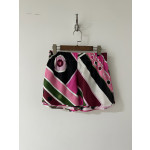 Pucci colorful silk shorts, made of heavy-weight 19-micron twill silk, feature a random print of Vivara psychedelic swirls. They have an elastic waistband and side slit pockets. Size options: 36, 38, 40, 42