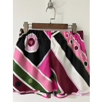 Pucci colorful silk shorts, made of heavy-weight 19-micron twill silk, feature a random print of Vivara psychedelic swirls. They have an elastic waistband and side slit pockets. Size options: 36, 38, 40, 42