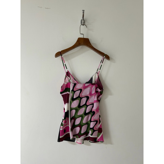 Pucci colorful silk camisole, made of heavyweight 19-micron twill silk, adorned with Vivara psychedelic swirl random print, featuring a V-neck design and thin shoulder straps. It can be paired with other items in the series. Size options: 36, 38, 40, 42