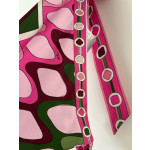 Pucci's silk floral-print halter dress is made of 100% twill silk, featuring a signature geometric swirl print all over. It adopts a self-fastening neck and back design, making each piece unique. Size: one size fits all