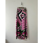 Pucci silk wide-leg pants, made of heavyweight 19-micron twill silk, feature a Vivara psychedelic swirl pattern with a fixed-cut print. They have a side zipper closure and are cut into a flowing silhouette. Size options include: 36, 38, 40, 42