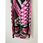 Pucci silk wide-leg pants, made of heavyweight 19-micron twill silk, feature a Vivara psychedelic swirl pattern with a fixed-cut print. They have a side zipper closure and are cut into a flowing silhouette. Size options include: 36, 38, 40, 42