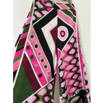 Pucci silk wide-leg pants, made of heavyweight 19-micron twill silk, feature a Vivara psychedelic swirl pattern with a fixed-cut print. They have a side zipper closure and are cut into a flowing silhouette. Size options include: 36, 38, 40, 42