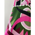 Pucci silk wide-leg pants, made of heavyweight 19-micron twill silk, feature a Vivara psychedelic swirl pattern with a fixed-cut print. They have a side zipper closure and are cut into a flowing silhouette. Size options include: 36, 38, 40, 42