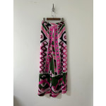 Pucci silk wide-leg pants, made of heavyweight 19-micron twill silk, feature a Vivara psychedelic swirl pattern with a fixed-cut print. They have a side zipper closure and are cut into a flowing silhouette. Size options include: 36, 38, 40, 42