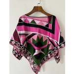 Pucci cloak top, made of 18-mu silk twill fabric (without closure), is a pullover with vortex psychedelic print patterns positioned on the front and back panels