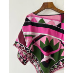 Pucci cloak top, made of 18-mu silk twill fabric (without closure), is a pullover with vortex psychedelic print patterns positioned on the front and back panels