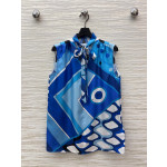 Pucci Blue Tune Silk Printed Suit, 100% Aligned Silk, Smooth and Draping Texture, SML Top