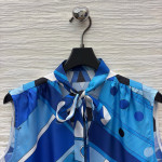 Pucci Blue Tune Silk Printed Suit, 100% Aligned Silk, Smooth and Draping Texture, SML Top