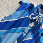 Pucci Blue Tune Silk Printed Suit, 100% Aligned Silk, Smooth and Draping Texture, SML Top