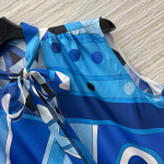 Pucci Blue Tune Silk Printed Suit, 100% Aligned Silk, Smooth and Draping Texture, SML Top
