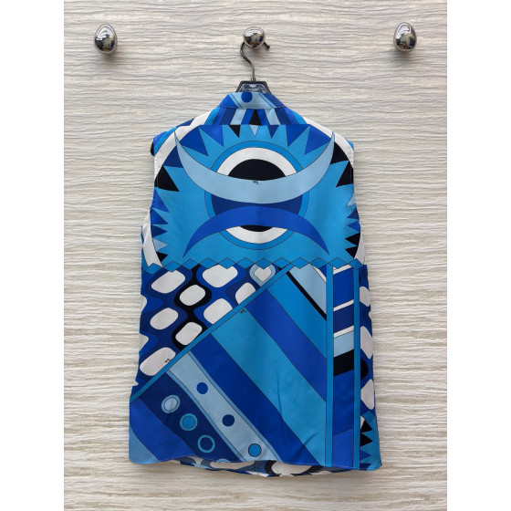 Pucci Blue Tune Silk Printed Suit, 100% Aligned Silk, Smooth and Draping Texture, SML Top