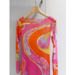 Pucci sheer and see-through dress ✨ This dress cleverly utilizes the contrast between transparency and iconic patterns, featuring the classic "Orchidee" swirl pattern surrounding the floral print. Size options: 36, 38, 40, 42