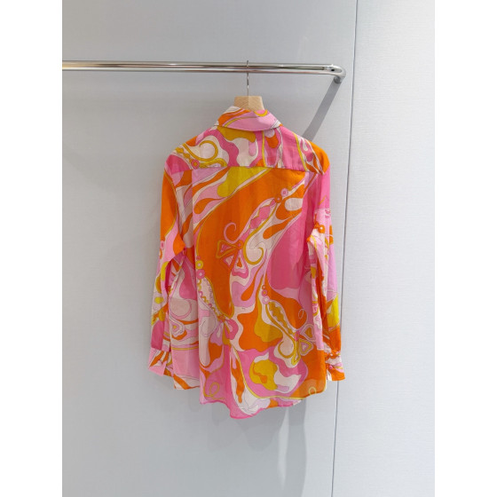Pucci loose shirt ✨ crafted from 100% lightweight cotton, featuring an Orchidee colorful print, front buttons, and a chest pocket. Sizes: 36, 38, 40, 42