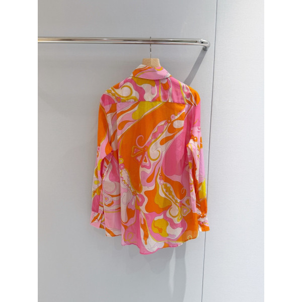 Pucci loose shirt ✨ crafted from 100% lightweight cotton, featuring an Orchidee colorful print, front buttons, and a chest pocket. Sizes: 36, 38, 40, 42