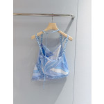 Pucci woven strap top ✨ It is made of 100% heavyweight twill silk, with a delicate and modern color palette injected into the image by the light blue Iride print. Size: 36, 38, 40, 42
