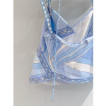 Pucci woven strap top ✨ It is made of 100% heavyweight twill silk, with a delicate and modern color palette injected into the image by the light blue Iride print. Size: 36, 38, 40, 42