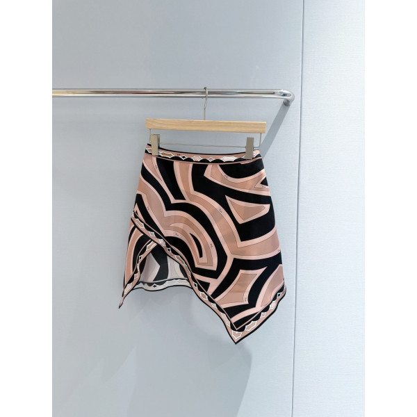 Pucci Irregular Skirt ✨ This scarf-style skirt features asymmetric lines and smooth 100% heavyweight twill silk fabric. Size options: 36, 38, 40, 42