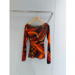 Pucci sheer and see-through top ✨ The classic "Vivara" swirl pattern surrounds the print, a sheer blouse-style top. Size options: 36, 38, 40, 42