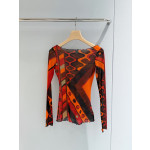 Pucci sheer and see-through top ✨ The classic "Vivara" swirl pattern surrounds the print, a sheer blouse-style top. Size options: 36, 38, 40, 42