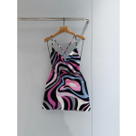 Pucci's draped halter dress✨ features its Marmo-Print, showcasing vibrant, colorful prints and luxurious fashion design. Size options: 36, 38, 40, 42