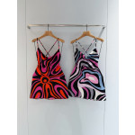 Pucci's draped halter dress✨ features its Marmo-Print, showcasing vibrant, colorful prints and luxurious fashion design. Size options: 36, 38, 40, 42
