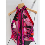 Pucci Orchidee floral-print top ✨ crafted from 100% silk twill, featuring a signature Orchidee marble print all over, a halter neckline with a backless lace-up design. Each printed piece is unique. Size: one size fits all