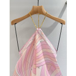 Pucci chain-link neck top ✨ 100% heavyweight twill silk, printed with Iride Print pink and nude pattern, silk twill top, neckline with hanging neck, collar button, smooth and minimalist silhouette, size: one size fits all