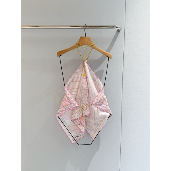 Pucci chain-link neck top ✨ 100% heavyweight twill silk, printed with Iride Print pink and nude pattern, silk twill top, neckline with hanging neck, collar button, smooth and minimalist silhouette, size: one size fits all