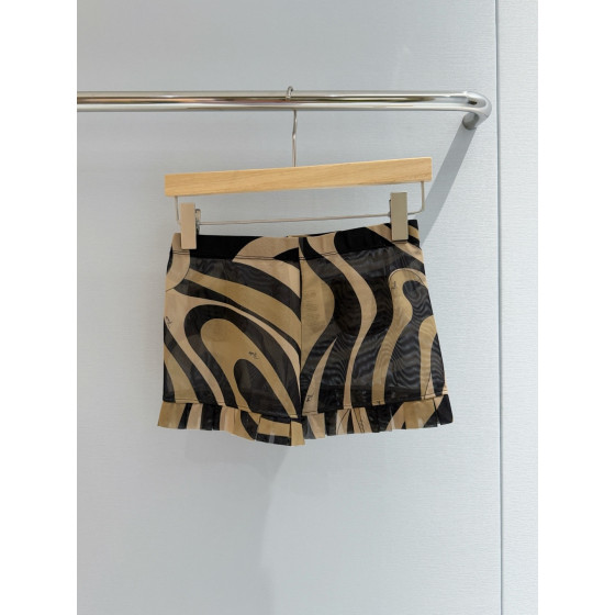 Pucci mesh see-through shorts✨ Feature the iconic "Marmo" swirl pattern print surrounded by ruffles. Size options for the mesh shorts include: 36, 38, 40, 42
