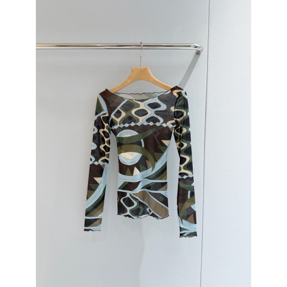 Pucci sheer and see-through top ✨ featuring the iconic "Vivara" swirl pattern print, in a sheer blouse style. Size options: 36, 38, 40, 42