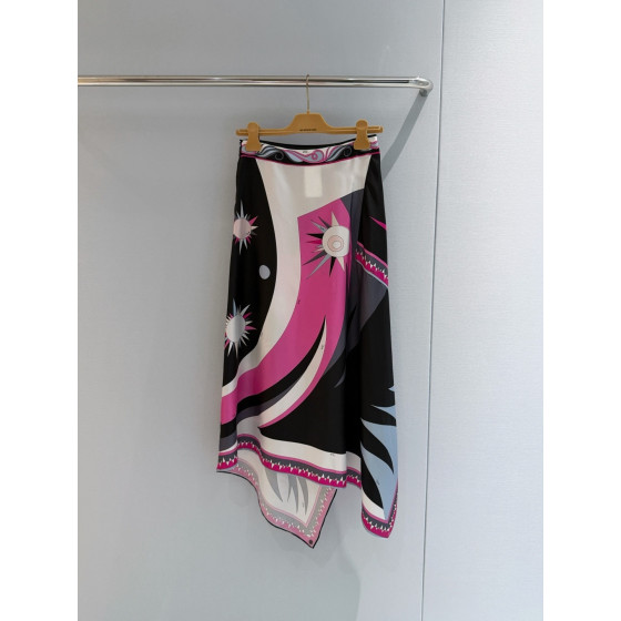 Pucci Asymmetrical Midi Skirt ✨ 100% silk twill. Features Stella placement‑cut print. Equipped with concealed side zipper, midi‑length and handkerchief hem. Delivers dynamic freedom for summer aesthetics with sheer silky texture.  Sizes: 36, 38, 40, 42