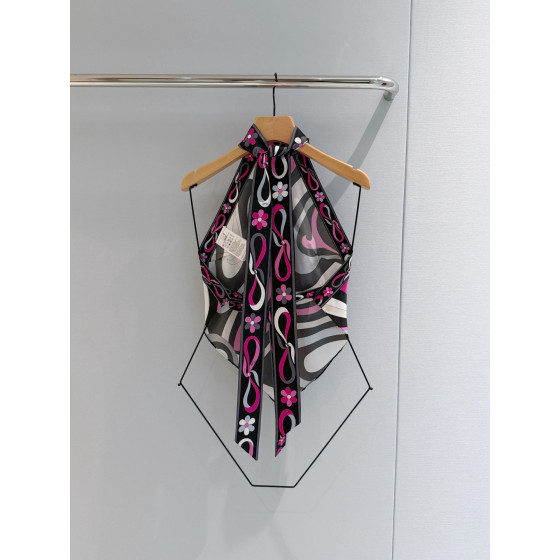 Pucci Marmo‑Print Top ✨ 100% silk twill. All‑over signature Marmo geometric swirl print. Halter‑neck style with open‑back tie closure. Each printed piece is unique.  Size: One‑size‑fits‑all